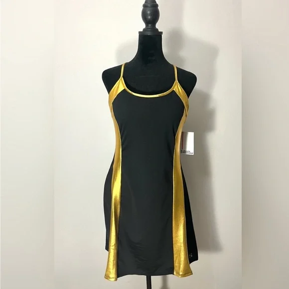 Sports Illustrated Swim | Dresses | Nwt Sports Illustrated Tennis Dress  Black Gold Accents Stretch Women Size Med | Poshmark